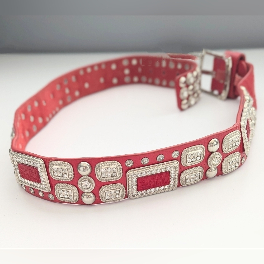 Stunning Women's Red Belt with Silver Sparkle & Glam!